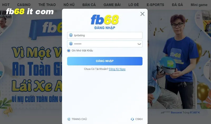 Đăng nhập tài khoản fb68 trên website hoặc app