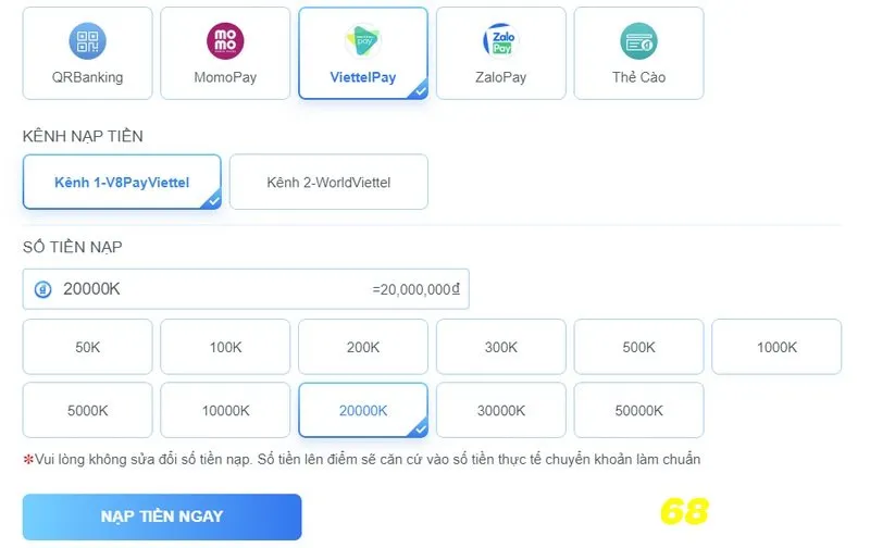 Hướng dẫn nạp tiền qua Viettel Pay với 3 bước